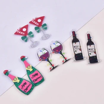 10pcs Trendy Vianočný Červené Víno, Šampanské Akryl zobrazili kľúčové tlačidlá pre Náušnice Náhrdelník Taška Náramok DIY Y2k Módne Šperky Príslušenstvo