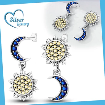 Žena Hoop Náušnice 925 Sterling Silver Originálny Dizajn Sun Moon Asymetrický Náušnice Pre Ženy, Náušnice, Šperky, Darčeky
