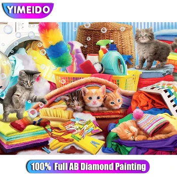 YiMeiDo Farebné Mačky Plnej 100%AB Diamond Maľby Zvierat Diamond Výšivky, Ručné 5D DIY Priadza Bublina Mozaiky Domova Darček