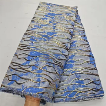 Modrá/Gold Vysokej Kvality Afriky Nigérijský Tylu Čipky Textílie Organza Výšivky Guipure Party Šaty Brocade, Žakárové Francúzske Ženy