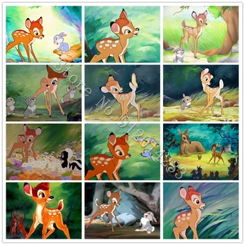 Bambi Jeleň Diamond Maľovanie 5D Diy Dinsey Cartoon Plné Námestie Kolo Drahokamu Výšivky Cross Stitch Súpravy Deti Handmade Darčeky