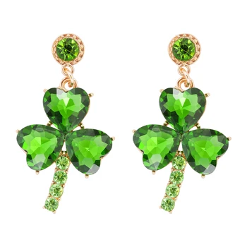 Luxusné Green Crystal Tri Leaf Clover Náušnice Lesklé Drahokamu Náušnice Vyhlásenie Šperky Strany Módnych Doplnkov pre Ženy