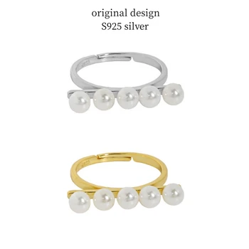 Pôvodné S925 mincový striebro micro-spevnené pearl otvoriť tenký krúžok pre ženy, luxusné strany módne šperky darček