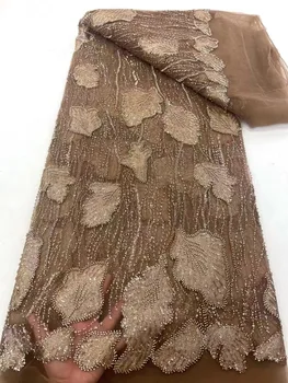 2023 Najnovšie Royal Afriky Ručné 3D Korálkové Čipky Textílie francúzsky Čistý Čipky Textílie Kvetinové Výšivky flitrami Na Svadbu Šitie
