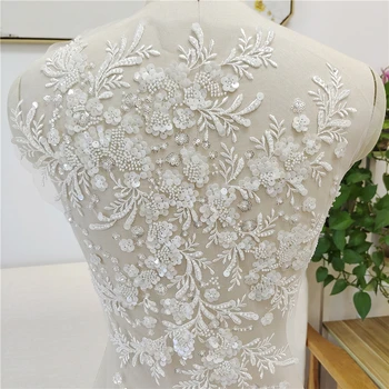 38*82cm veľké korálkové drahokamu appliques na svadobné šaty DIY šiť na flitrami záplaty pre svadobné svadobné šaty