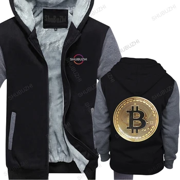 Zlato Bitcoin BTC zimné hoody Mužov Bavlna teplá mikina Štýlová mikina s kapucňou na Voľný čas Cryptocurrency Mail Mene Geek kabát Oblečenie
