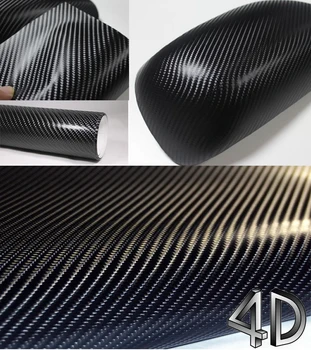 4D Black Carbon Fiber Vinyl Zábal Nálepka so Vzduchom Realease Bublina Zadarmo Anti-Wrinkle