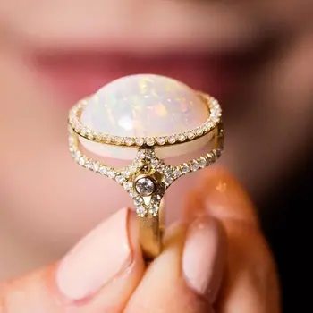 Nádherné Biele Fire Opal Snubný Prsteň Svadobné Svadobné Kapela Zásnubný Prsteň Výročie Jemné Šperky Promise Ring Dary