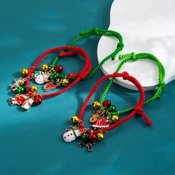 Tvorivé Vianočné Série Náramok Žien Cute Santa Claus Bell Nastaviteľné Červená a Zelená Priateľka Ruke Lano Darček Šperky