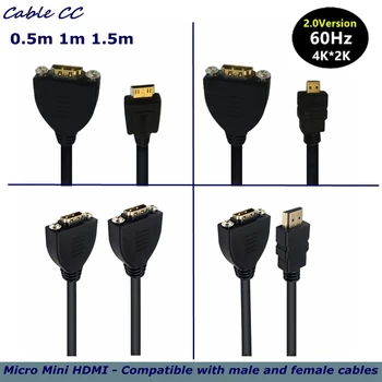 4K Micro Mini HDMI Kompatibilné S 2.0 muž žena M/F F/F HD Predlžovací Kábel s Otvory pre Skrutky na uchytenie Panela Káble