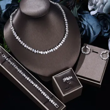 2023 Nový Luxusný 4-dielna Žien Svadobné Šperky Nastaviť Crystal Náhrdelník Nastaviť Nigéria Dubaj Šperky Set