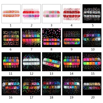 12 Mriežky/Box Nail Art Fluorescenčné Flitrami Holografické Lesk Vločky Šperky Epoxidové DIY Živice Formy Náplň Dekor