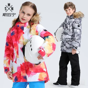 GSOU SNEHU Deti mikina s Kapucňou Lyžiarske oblek Zime Teplo Snehu Coats Vetru Nepremokavá udržať v teple Vonku Dievčatá Snowboard Ski bundy