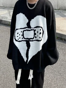 Pletený Sveter Muž Hippie Grafické pánske Oblečenie Srdce Bunda, Kabát Pulóvre kórejský Módne Maletry Knitwears V Roku 2023 Loose Fit