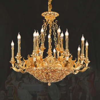 Francúzsky Štýl Villa Hotel Antique Brass Prívesok Lampa Európskej Klasickej Lobby Ručne Vyrábané Medené, Zlaté Veľký Luster