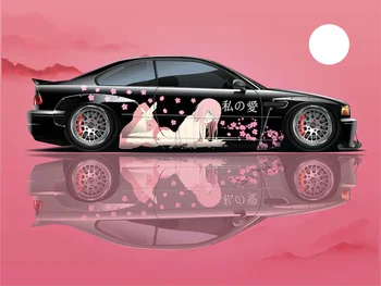 Japonské Anime Vozidla Požičovňa Manga Tému Strane Vozidla Zábal Cast Vinyl Zábal Univerzálnej Veľkosti Ružová Anime Auto Nálepky