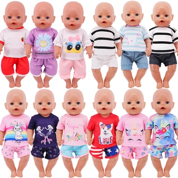 Bábiky Oblečenie Vytlačené Krátke Rukávy+Šortky 43 cm Reborn Baby&18-palcové American Doll Príslušenstvo Pop Dievča Hračky Našej Generácie
