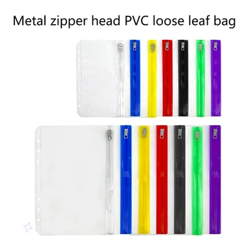 10x/Súbor Spojovacích Vrecká Loose Leaf Tašky so 6 Otvormi na Zips Binder Priečinky