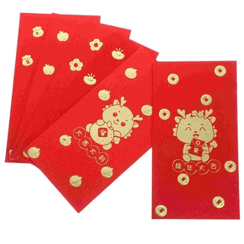 6Pcs Červené Obálky Nový Rok Peniaze Pakety Šťastie, Peniaze Tašky Čínsky Šťastie Obálky Peňažné Obálok
