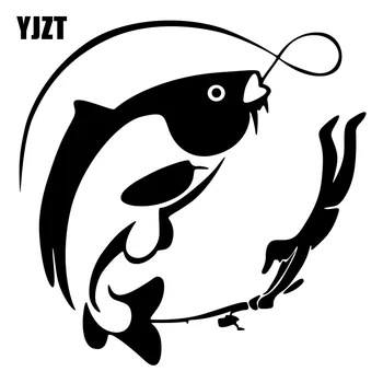 YJZT 15.1cmX15cm Funny Zvierat, Rýb, Rybárčenie Vinyl Kotúča, Auto Nálepky, Čierna/Strieborná Reflexná