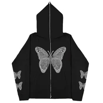 Motýľ Lebky Y2K Gotický Plnú Tvár Zips Hip Hop Hoodies&Mikina Nadrozmerné Harajuk High Street Žien Streetwear Mužov