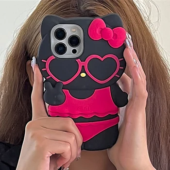 Sexy Bikiny Podprsenka Hrudníka Sanrio Hello Kitty puzdro Pre iPhone 14 13 12 11 Pro Max Plus XR XS 7 8 Plus Silikónové Shockproof Zadný Kryt