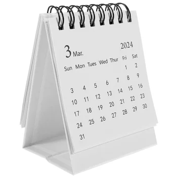 Úrad Dekor Stolový Kalendár Malé Mini 2024 Ploche Flip Biely Papier, Mesačné Tabuľka