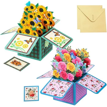 2 Ks Slnečnica Kvet -Up Karty Na Deň matiek 3D Kytice Obálky Pre Matky Deň Mama Dary