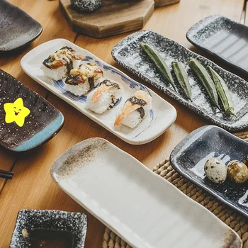 Japonský štýl sushi doska snack tanier dezertný osobnosti retro riad nastaviť dosky keramické tvorivé obdĺžnika