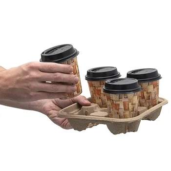 Prispôsobený productFactory priamy predaj jednorazových biologicky buničiny držiteľ kávy papier pohár zásobník dva poháre štyri držiaky