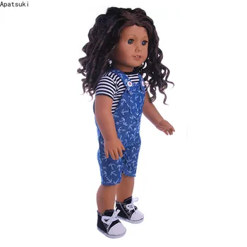Módne Bábiky Oblečenie, Nastavený Pre 43 cm Bábiky Baby Príslušenstvo Pruhované tričko Top Denim Jumpsuit Oblečenie pre 18-palcové American Doll