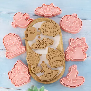 8Pcs/set Halloween Cookie Nožnice na Plastové 3D animovaný Pressable Biscuit Formy Cookie Pečiatka Kuchyňa, Pečenie Pečiva Pečenie Nástroj