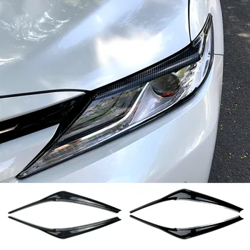 Pre Toyota Camry 2018+ Auto Viečko Svetlometu Očné viečka Chrome Výbava Kryt Obočie Nálepku 2 ks ABS Lesklý Čierny Karbónový Vzhľad