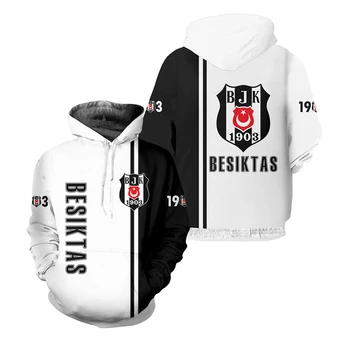 Turecko Besiktas Istanbul Futbal Hoodies 3D Tlač Y2k Grafické Mikiny Nadrozmerné dámske Oblečenie Harajuku NOVÉ Promo Pulóver
