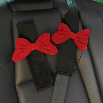 1pc Roztomilý Červený Bowknot Univerzálny Auto Bezpečnostných Pásov Kryt Mäkké Plyšové Ramenný Pásik Styling bezpečnostné pásy Automobilu Zrkadlo Prípade Príslušenstvo