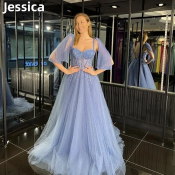 Jessica Sladké Lesk Svadobné Šaty Tylu Flitrami Šaty Ples Royal Blue Korzet Formálne Príležitosti Šaty Party Šaty