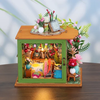 DIY Drevené Miniatúrne Budovy Súprava Mini Bábika Domy s Nábytkom Svetelné Pole Dom Kuchyňa Casa domček pre bábiky pre Dospelých Dary