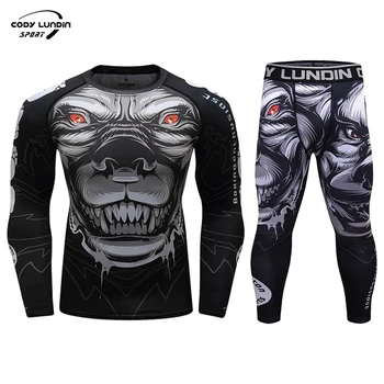 Cody Lundin 3D Tlač Zvierat Vzor Čierne Športové Fightwear pre Mužov Brazílske Jiu Jitsu Kimono T-shirts MMA Šortky Rashguard