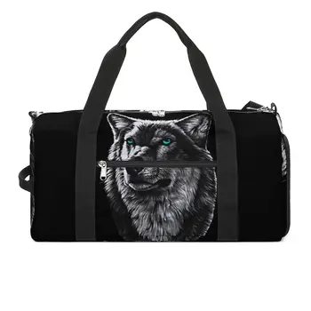 V Pohode Zvierat Tvár Gym Bag Black Wolf Vonkajšie Športové Tašky Veľké Cestovné Školenia Vlastné Kabelka Grafické Fitness Taška Pre Muž Žena