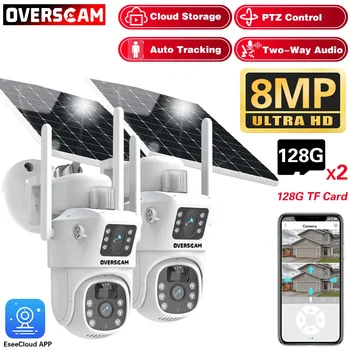 Eseecloud APP Solar 4K 8MP Zoom, WIFI, Batéria Duálny Objektív PTZ Solárne Dual Obrazovky Ai PIR Detekovať Bezpečnostné CCTV IP bezpečnostné Kamery