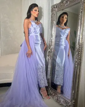 Saudská Arábia Ženy Večerné Šaty Off Ramenný Prom Šaty Morskej Panny Tylu Iskrivý Korálky Crystal Elegantné Formálne Príležitosti Šaty