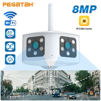 PEGATAH HD 4K 8MP WIFI Dual Objektívom, Panoramatické Pevného radaru (Kamery 180° Široký Pozorovací Uhol, Vonkajší AI Ľudských Detekcia Bezpečnostných Kamier CCTV