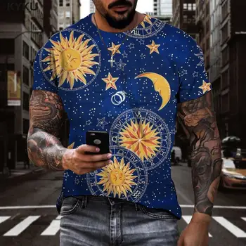 KYKU Značky Sun T shirt Mužov Mesiaca T-shirts 3d Galaxy Tričko Printed Hviezdy Zábavné tričká Krátky Rukáv T košele Módne Muž