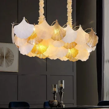 Moderné LED Jeseň Ginkgo Shell Sklenený Prívesok Svetlo Umenie Vytvoriť Luster Domáce Dekorácie Obývacia Izba Svietidlá