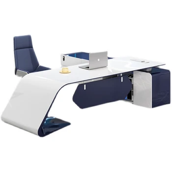 Luxusná biela MDF lesklý generálny RIADITEĽ ergonomické rohu moderné high-end domáce výkonný riaditeľ stôl s bočným zásuvky tvare L, v kancelárii