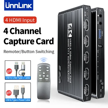 Unnlink 4K Video Capture Karty 1080P 60fps HDMI USB 3.0 Fotoaparát Grabber, Nahrávanie 4 Kanál HDMI Vstup pre Živé Vysielanie